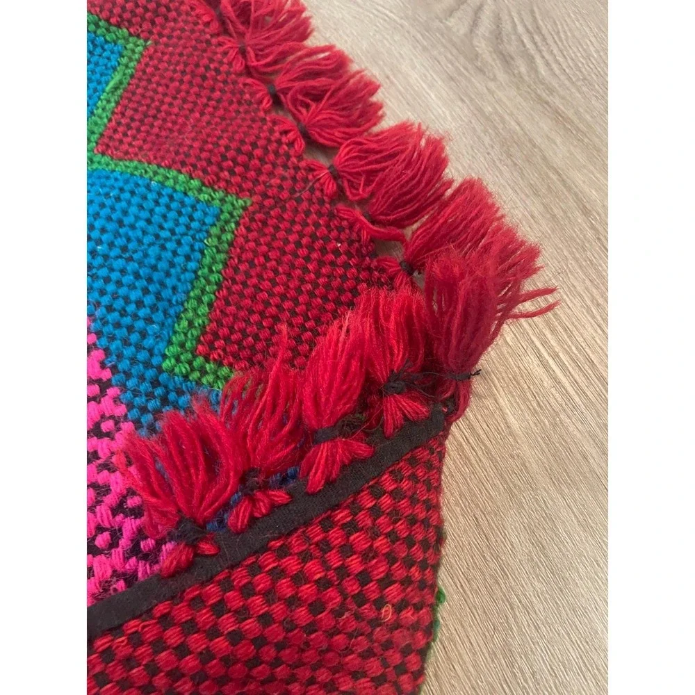 Vintage Mayan Blanket Rug Guatemalan‎ Mexican Wool Frazada Striped Fringe